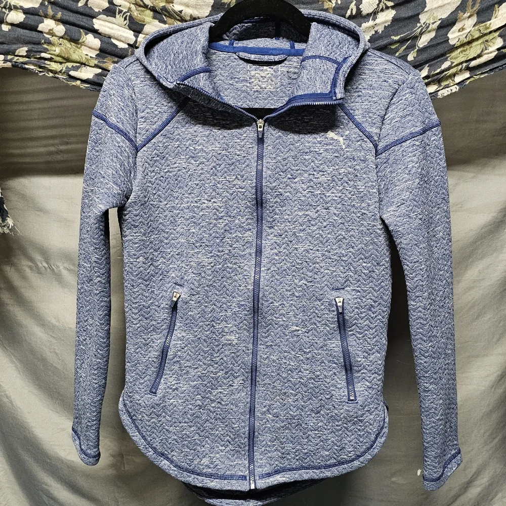 Puma Quilted Light Blue Hooded Jacket size XS - Picture 1 of 7